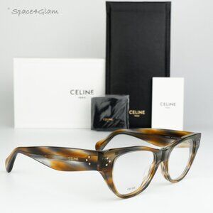 NEW Celine CL50040I 055 Striped Blue Brown Havana Demo Women Cat Eye Eyeglasses